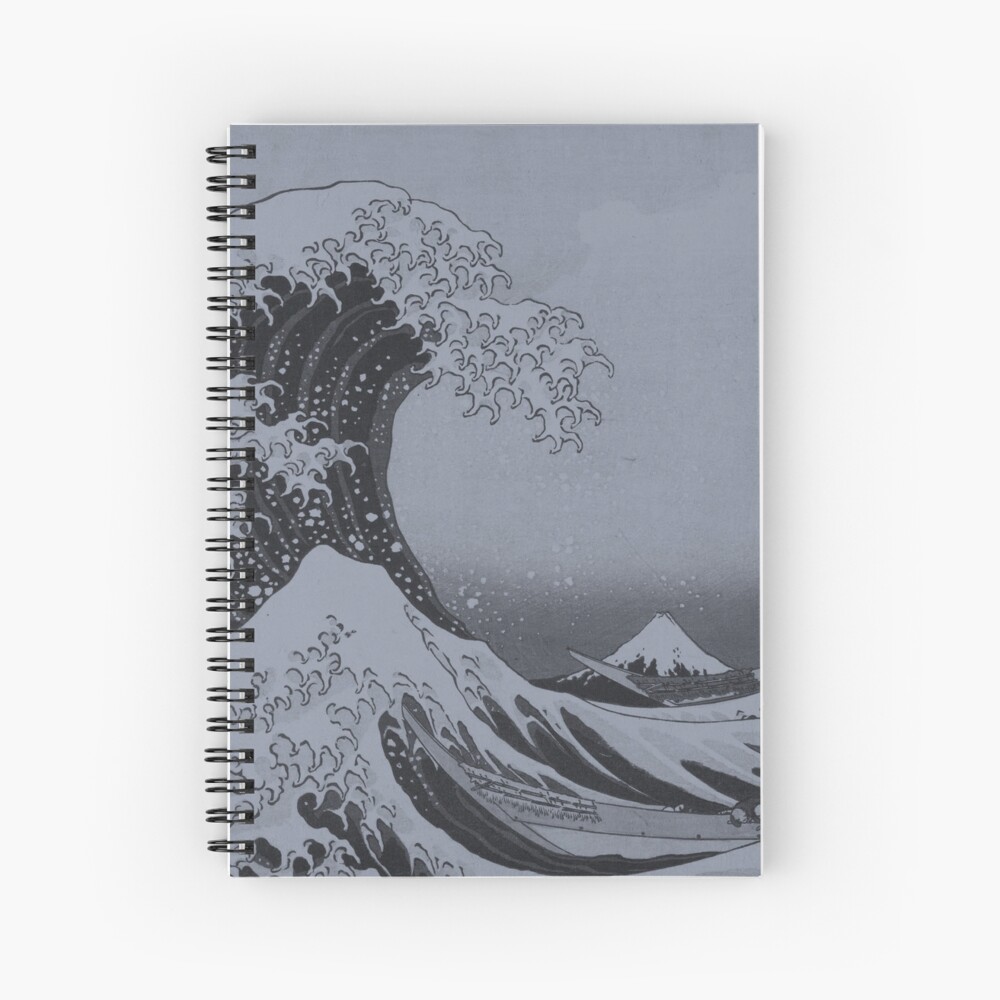 Silver Japanese Great Wave off Kanagawa by Hokusai Spiral Notebook