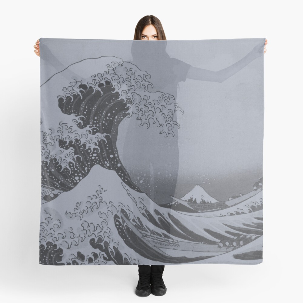Silver Japanese Great Wave off Kanagawa by Hokusai Scarf