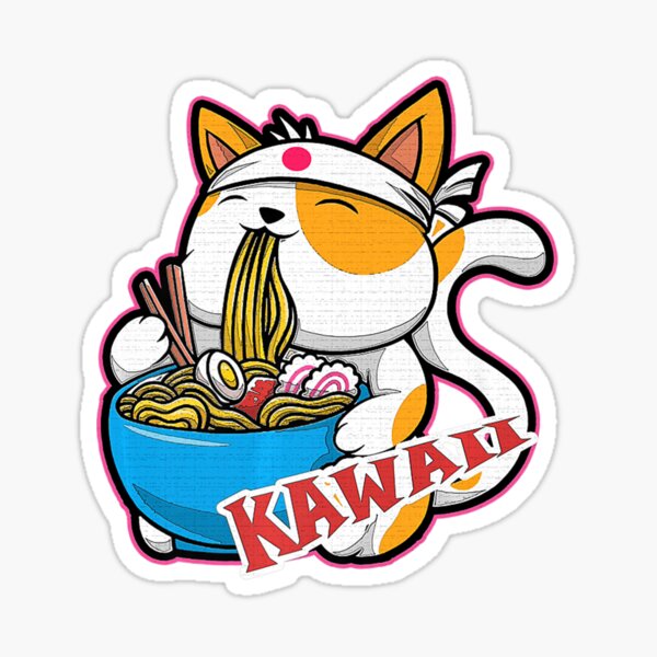 Vintage Kawaii Cat Eating Ramen Anime Retro Japanese Style Sticker For Sale By Ximenalawrence 5295