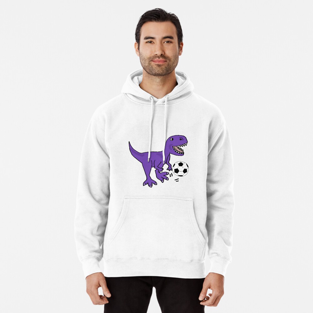 Humorous Purple T rex Dinosaur Playing Football Artwork Pullover Hoodie for Sale by naturesfancy Redbubble