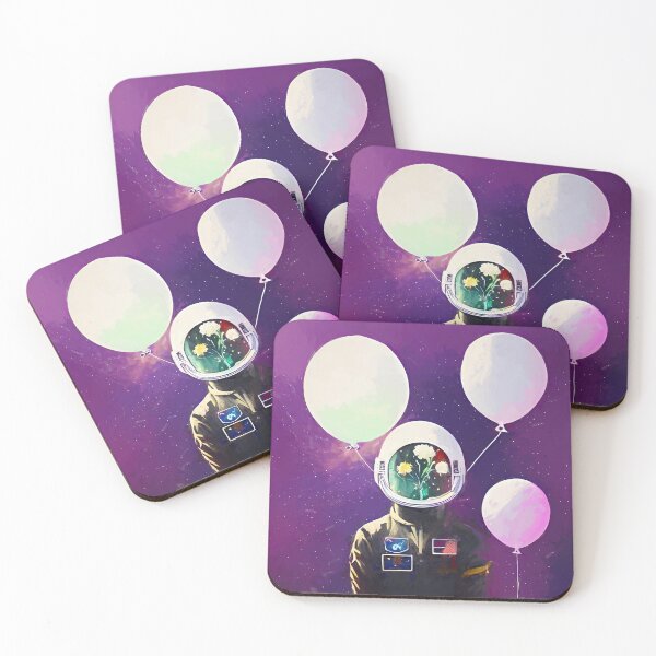 Item preview, Astronaut And Balloons On Galaxy Background Art Print designed and sold by nuel-art.