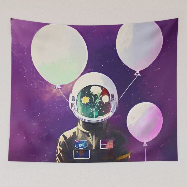 Item preview, Astronaut And Balloons On Galaxy Background Art Print designed and sold by nuel-art.