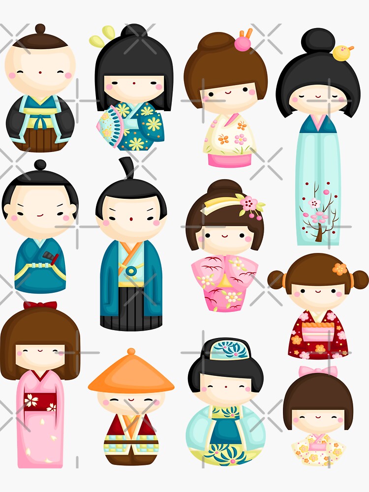 "Kokeshi Cute Dolls" Sticker for Sale by sofiatheof Redbubble