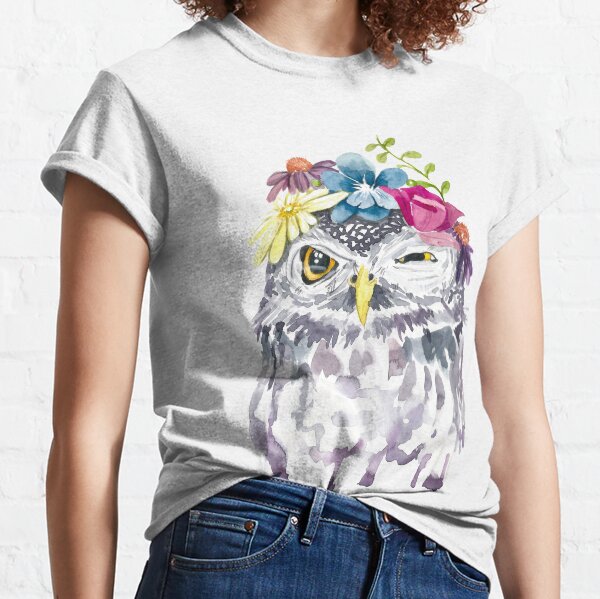 Watercolor Floral Owl Classic T-Shirt
