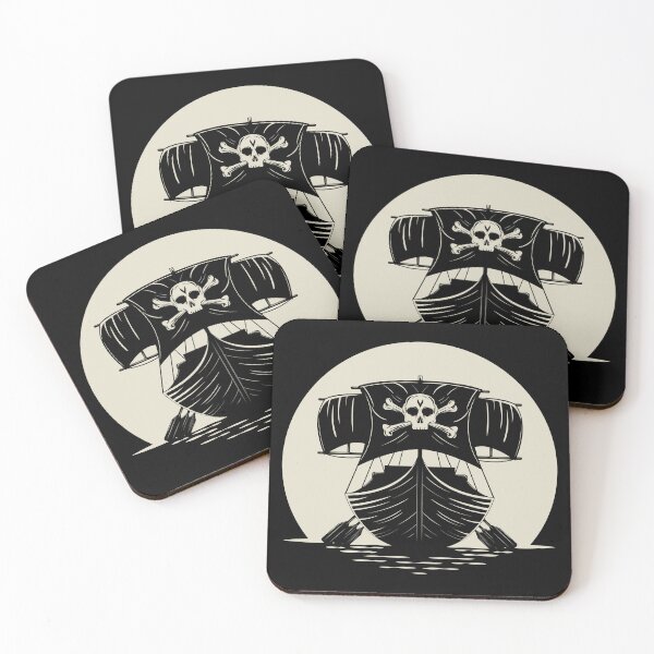 Item preview, Pirate boat illustration in the moonlight designed and sold by Verro Riezie.