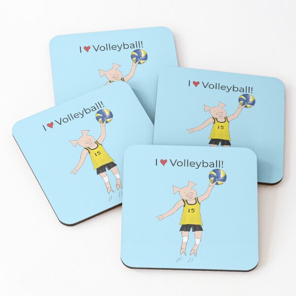 Aperçu de l'œuvre J'aime le volley-ball ! Joueur de volley-ball cochon, bleu, volley-ball créée et vendue par PiggingJapan.