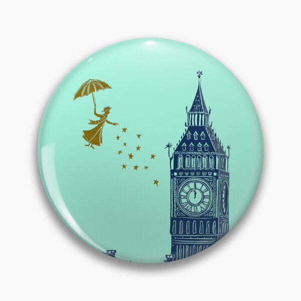 Item preview, Mary Poppins and Big Ben Linocut print in blue and mint green designed and sold by Maddy Bennett.
