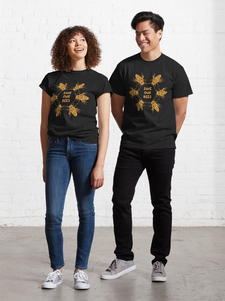 Classic T-Shirt, Pollen Nation in GOLD - Save Our Bees featuring Buzzie the Bee designed and sold by Wildcard-Sue