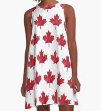 Kanada-Tagesaquarell-Ahornblatt-Muster A-Linien Kleid