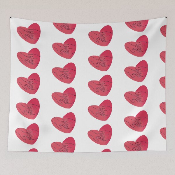 Item preview, Red Heart and Two Hands in Line and Watercolor Art designed and sold by RED by Arcanum Studio.