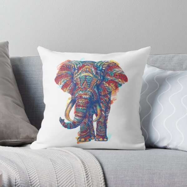 Ornate Elephant (Watercolor Version) Throw Pillow