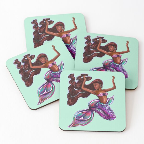 Item preview, mermaid with flowing red braids,   Afro hair and caramel brown skin. African American Mermaid  designed and sold by Artonmytee.