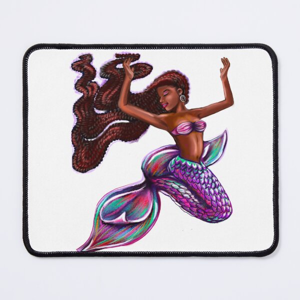 Item preview, mermaid with flowing red braids,   Afro hair and caramel brown skin. African American Mermaid  designed and sold by Artonmytee.