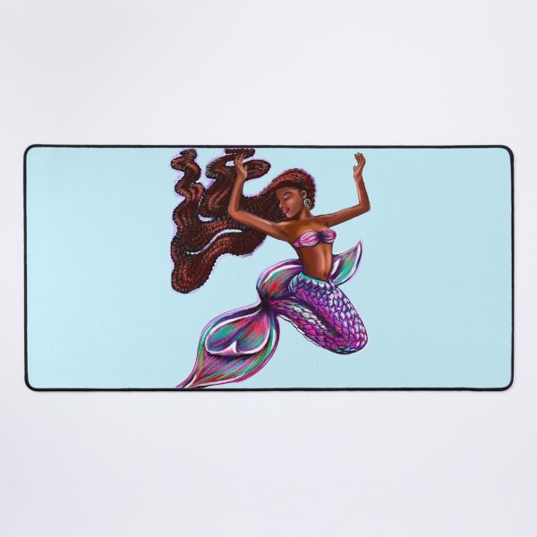 Item preview, mermaid with flowing red braids,   Afro hair and caramel brown skin. African American Mermaid  designed and sold by Artonmytee.