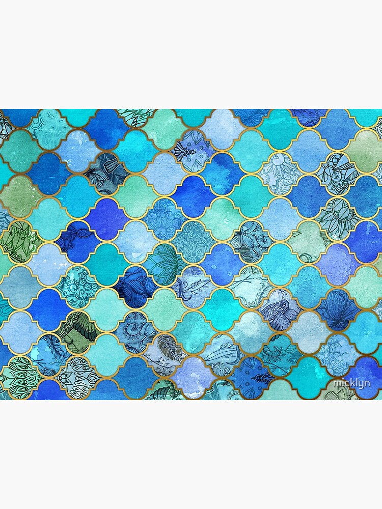 Cobalt Blue, Aqua & Gold Decorative Moroccan Tile Pattern by micklyn