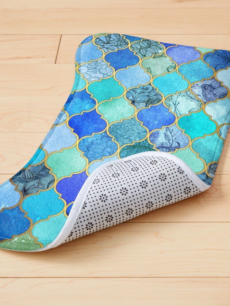 Alternate view of Cobalt Blue, Aqua & Gold Decorative Moroccan Tile Pattern Pet Mat