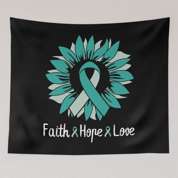 Item preview, Ovarian Cancer Awareness Month Sunflower Teal Ribbon Faith Hope Love designed and sold by Kaladzishop.