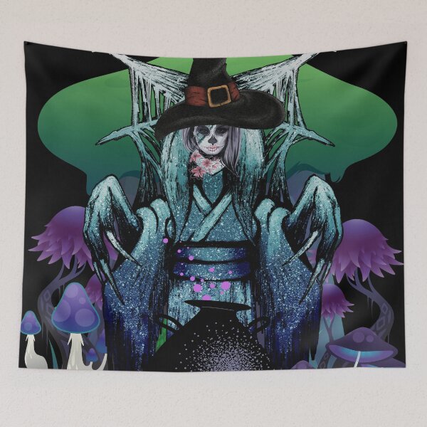Item preview, Witch with purple & green saucepan with mushrooms, cooking magic potion designed and sold by Anke Franikowski.