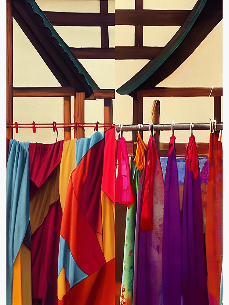 "Abstract Concept Art of Korean Hanboks on Clothesline Created by