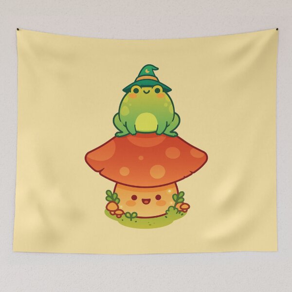 Item preview, Kawaii Wizard Little Green Frog on Top of a Mushroom designed and sold by May's Studio.