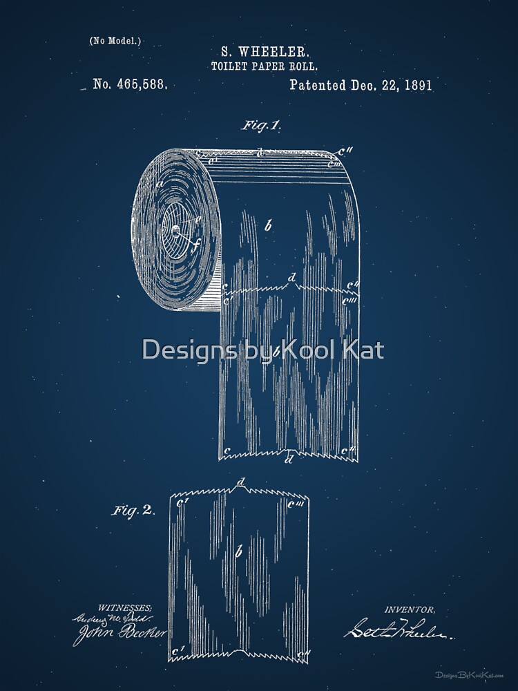 "Toilet Paper Roll by S. Wheeler Patent Drawing Blueprint Style