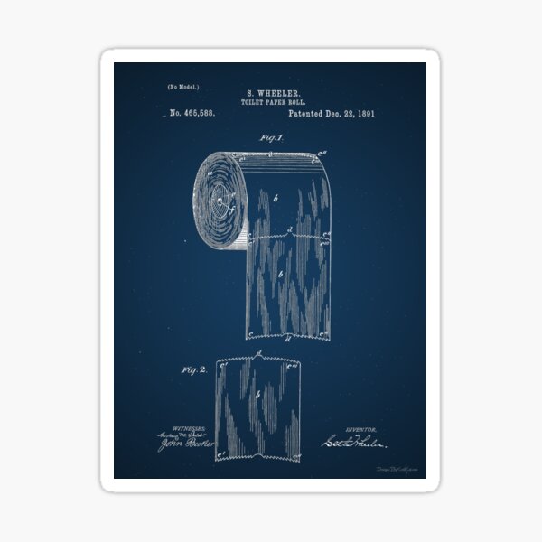 "Toilet Paper Roll by S. Wheeler Patent Drawing Blueprint Style