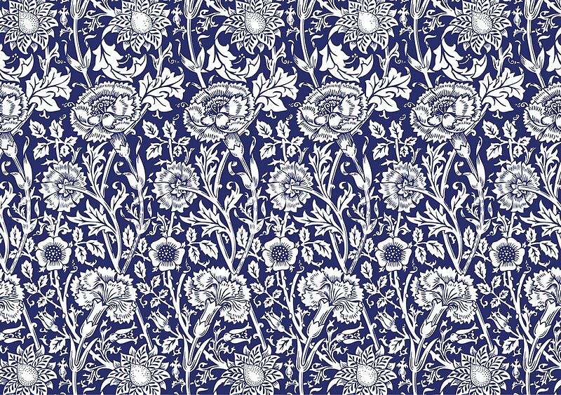"William Morris Carnations Navy Blue and White Floral Pattern" Canvas