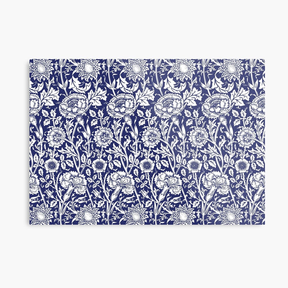William Morris Carnations | Navy Blue and White Floral Pattern | Flower Patterns | Vintage Patterns | Classic Patterns | Metal Print