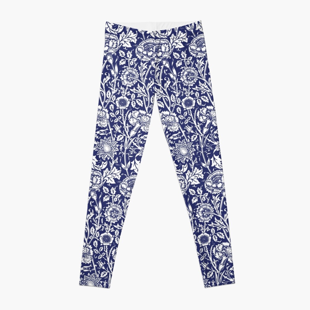 William Morris Carnations | Navy Blue and White Floral Pattern | Flower Patterns | Vintage Patterns | Classic Patterns | Leggings