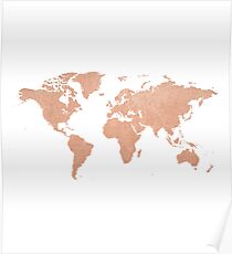 Rose Gold Foil Map of the World Poster
