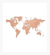 Rose Gold Foil Map of the World Photographic Print