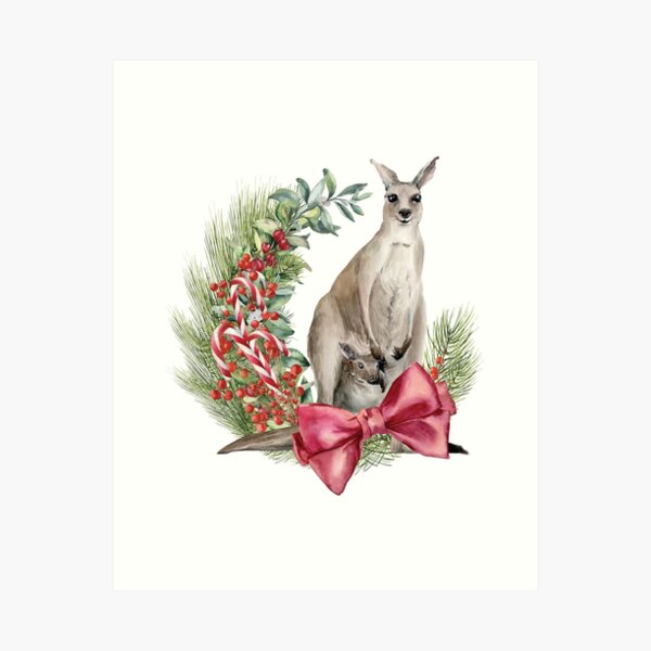 An Australian Christmas - Kangaroo Illustration Art Print