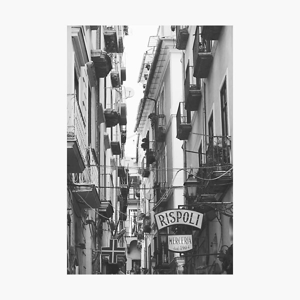 Item preview, Narrow Street in Salerno - Black and White Photography in Italy designed and sold by CarolinaReina.
