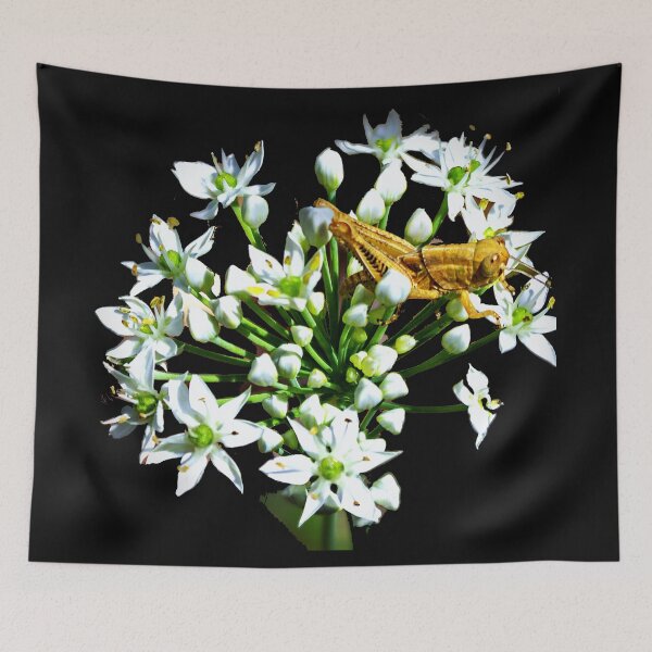 Item preview, Grasshopper on a white flower designed and sold by Traveltejas.