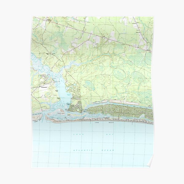 Oak Island North Carolina Map (1990) Poster