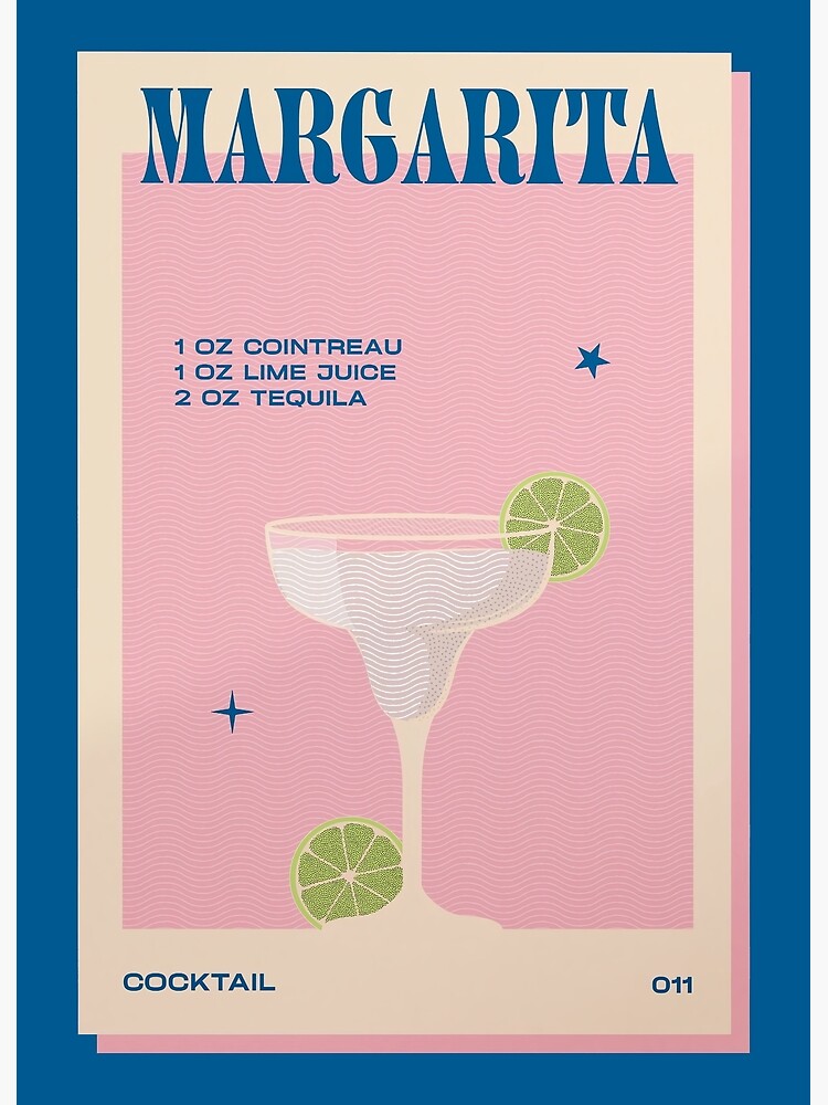 Margarita Cocktail Recipe Vintage Drink Recipe Mocktail Poster For   Flat,750x,075,f Pad,750x1000,f8f8f8 