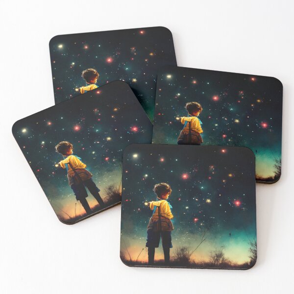 Item preview, a boy with a yellow raincoat gazing into the night sky designed and sold by ElMafioso1000.