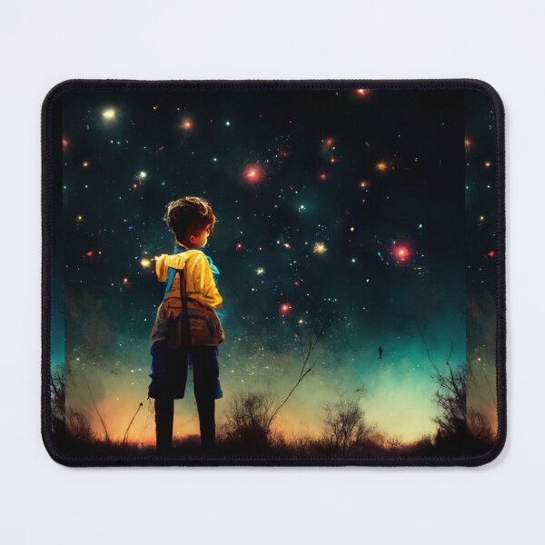 Item preview, a boy with a yellow raincoat gazing into the night sky designed and sold by ElMafioso1000.
