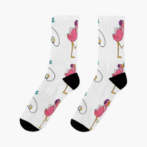 Aperçu de l'œuvre Flamingo at Music with Headphone créée et vendue par Snabdesign84.