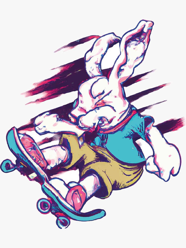 "Bunny On Skate" Sticker for Sale by PetyAnimals Redbubble