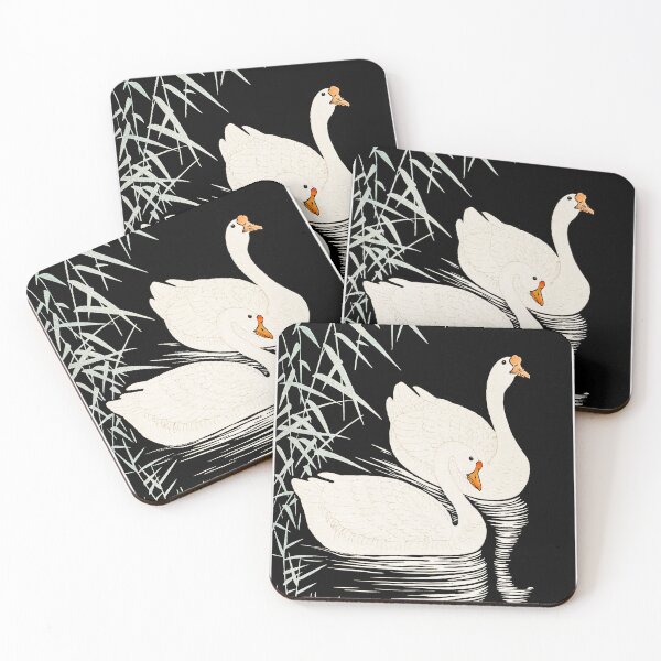Item preview, White Chinese Geese Swimming by Reeds by (1928) Ohara Koson designed and sold by blackdogshop.