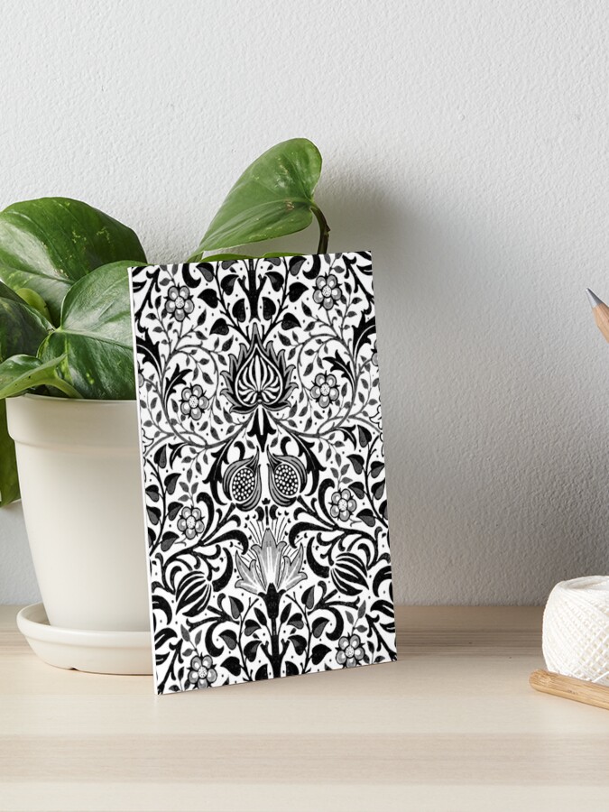 Jacobean Floral Damask, Black, White and Gray | Art Board Print