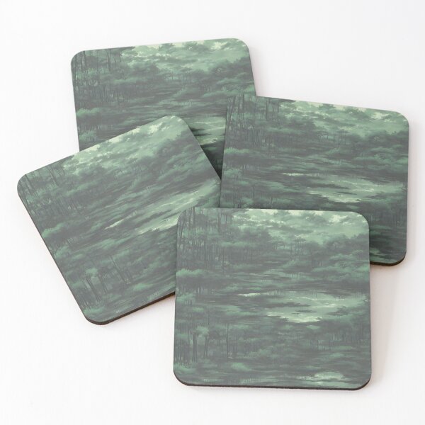 Item preview, A landscape of a Glorious swamp in the style of an anime background with a monochromatic color palette designed and sold by Art-of-AI.