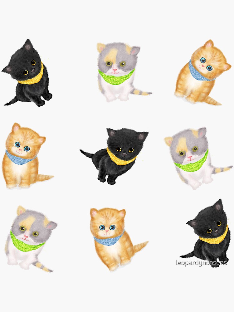 Thumbnail 3 of 3, Sticker, Cute Kittens Wearing Bandanas designed and sold by leopardynonsens.