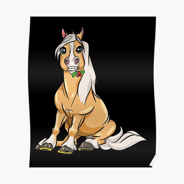 "Cute Haflinger Horses Girl Funny Comic Horse Riding" Poster for Sale