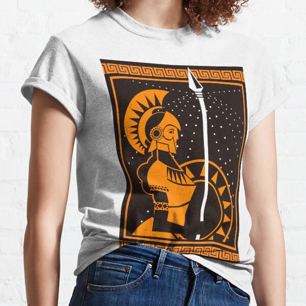 palas athena minerva greek roman mythology goddess orange and black old plate painting Classic T-Shirt