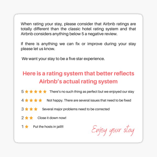 "Airbnb rating system explained" Sticker for Sale by Hector N Redbubble