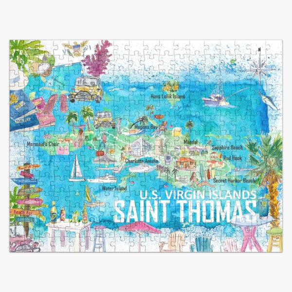 Artikel-Vorschau von Saint Thomas USVI Illustrierte Reisekarte mit Straßen und touristischen Highlights, designt und verkauft von artshop77.