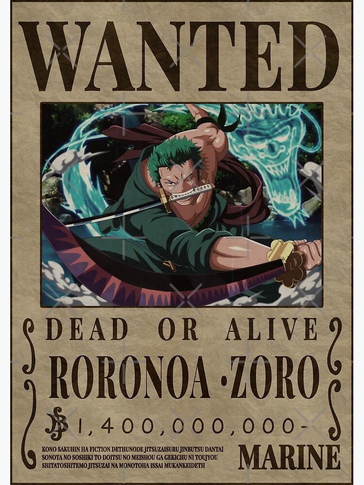 Roronoa Zoro One Piece Zoro Pirate Hunter Bounty Poster Poster For