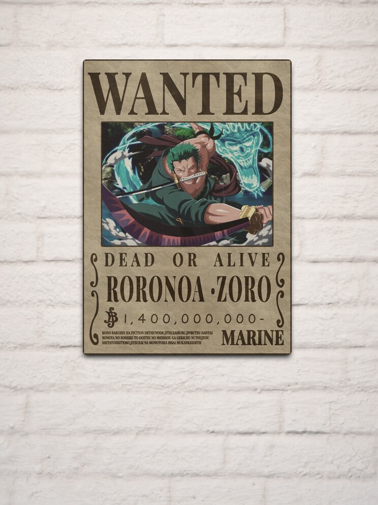 Roronoa Zoro One Piece Zoro Pirate Hunter Bounty Poster | Impression  métallique